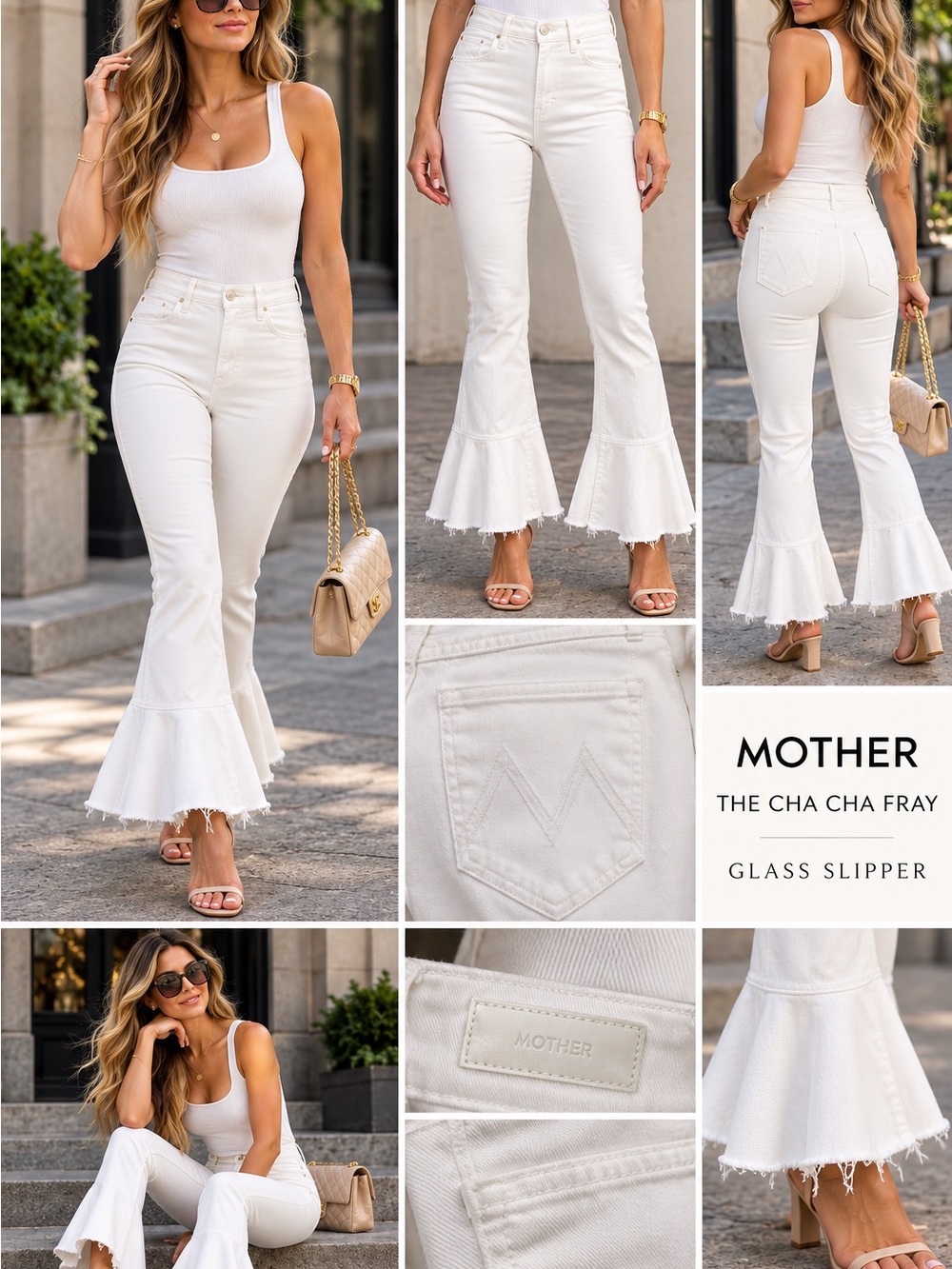MOTHER The Cha Cha Fray Glass Slipper White Flare Jeans Raw Hem Size 26
